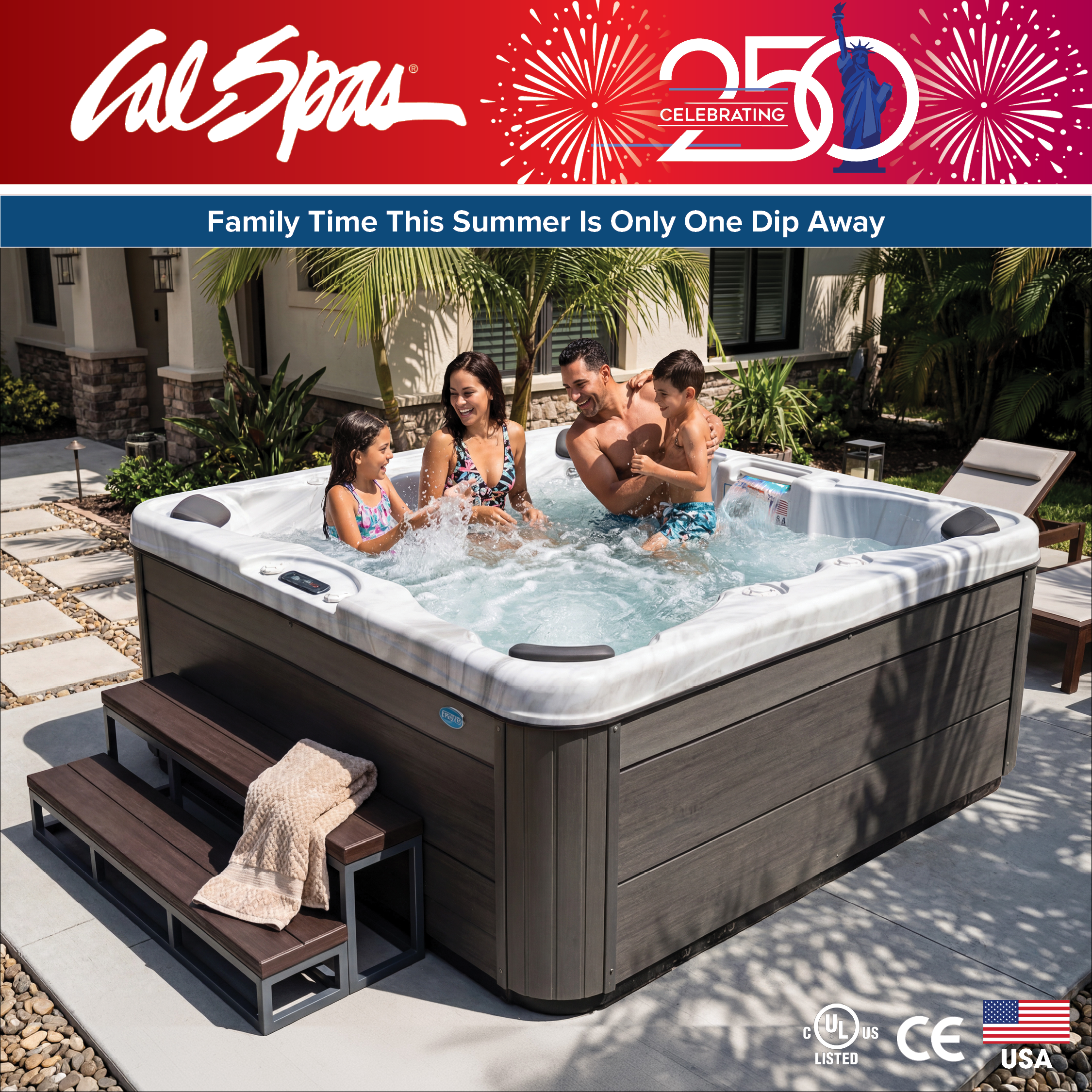 Calspas hot tub being used in a family setting - Farmingdale
